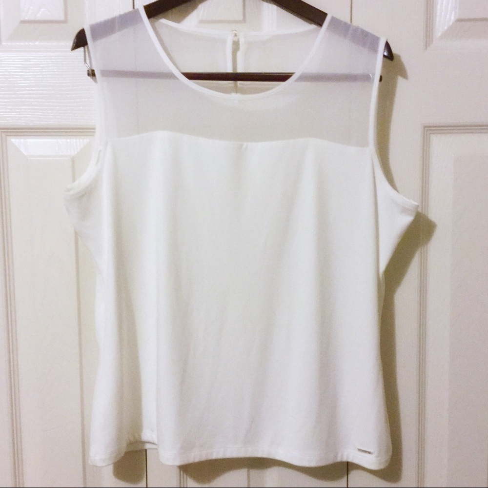 NWOT CK Ivory Mesh Sleeveless Top